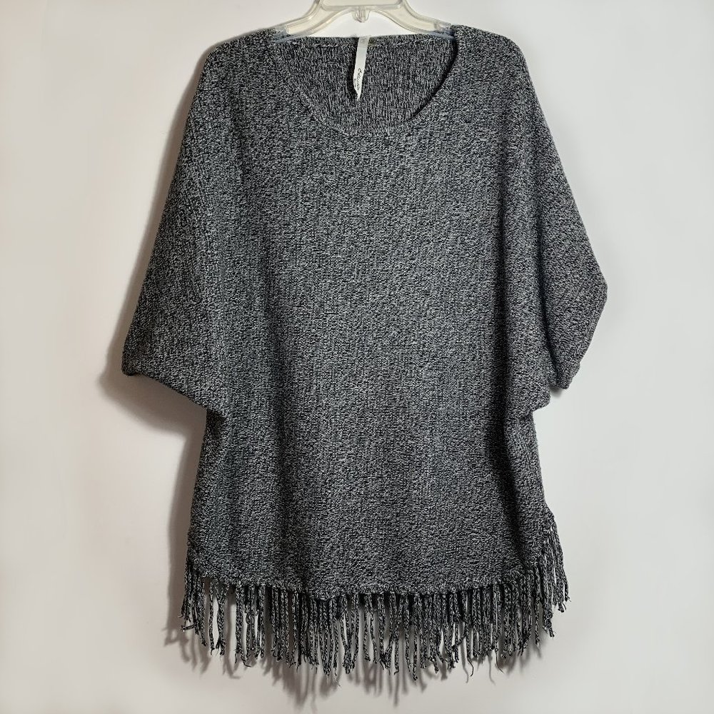 NY Collection SS Fringe Poncho Sweater B&W 1X